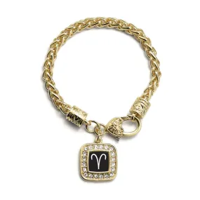 Gold Aries Zodiac Square Charm Braided Bracelet