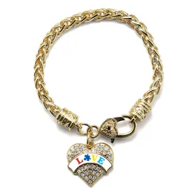 Gold Autism Love Pave Heart Charm Braided Bracelet