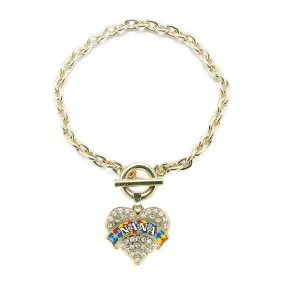 Gold Autism Nana Pave Heart Charm Toggle Bracelet