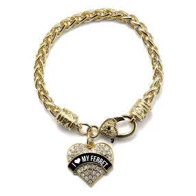 Gold Black and White I love my Ferret Pave Heart Charm Braided Bracelet