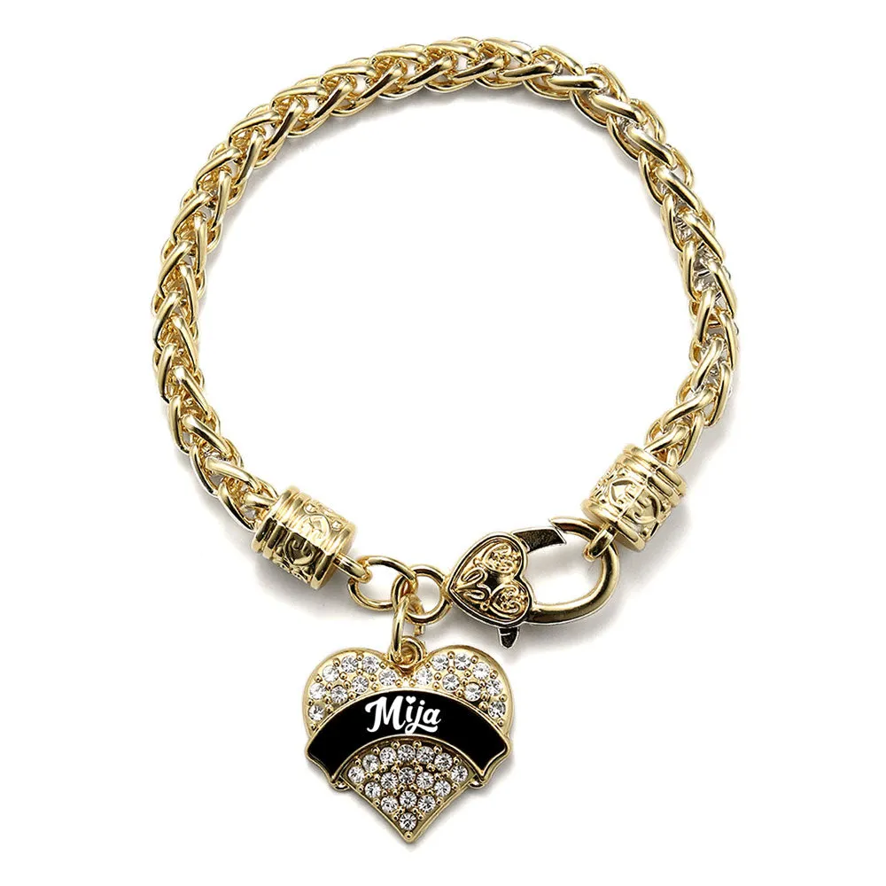 Gold Black and White Mija Pave Heart Charm Braided Bracelet