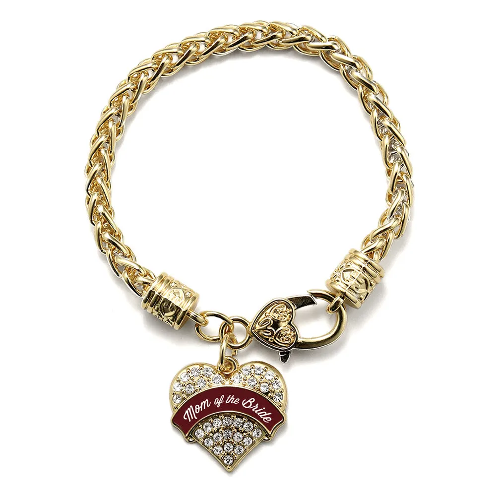 Gold Burgundy Mom of the Bride Pave Heart Charm Braided Bracelet