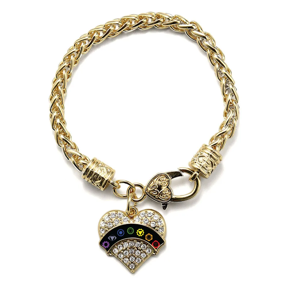 Gold Chakra Symbols - Black Banner Pave Heart Charm Braided Bracelet