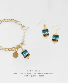 Gold Charm Bracelet   Drop Earrings Set - Spirit of Place Ocean