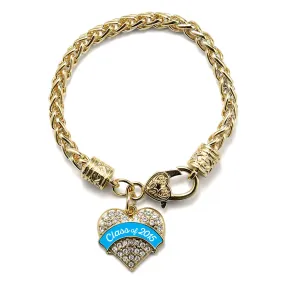 Gold Class of 2015 - Blue Pave Heart Charm Braided Bracelet