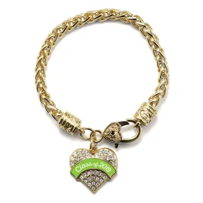 Gold Class of 2019 - Lime Green Pave Heart Charm Braided Bracelet