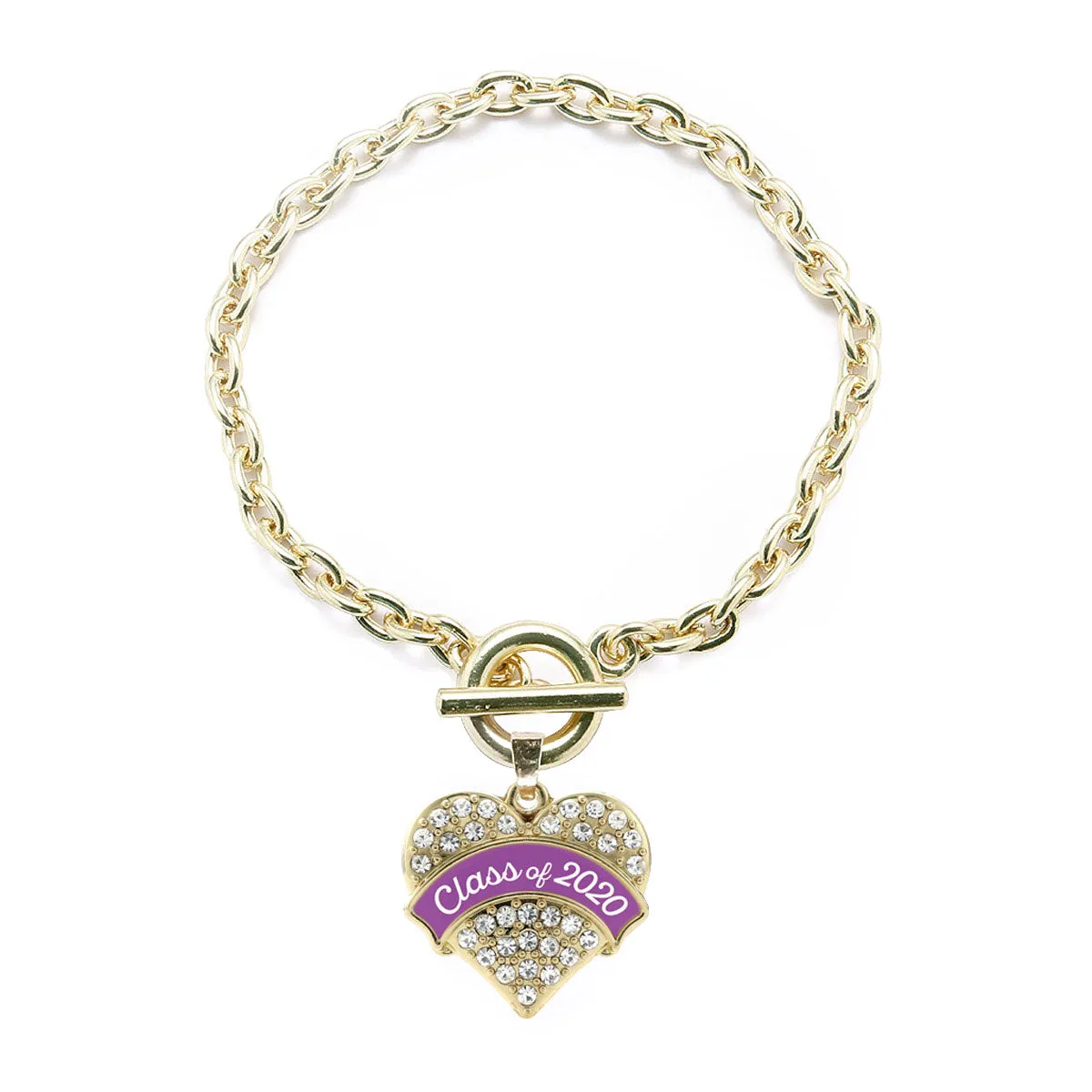 Gold Class of 2020 - Purple Pave Heart Charm Toggle Bracelet