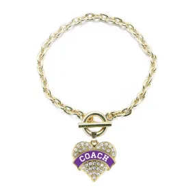 Gold Coach - Purple and White Pave Heart Charm Toggle Bracelet