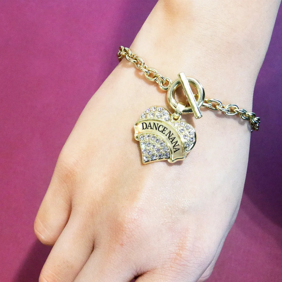 Gold Dance Nana Pave Heart Charm Toggle Bracelet