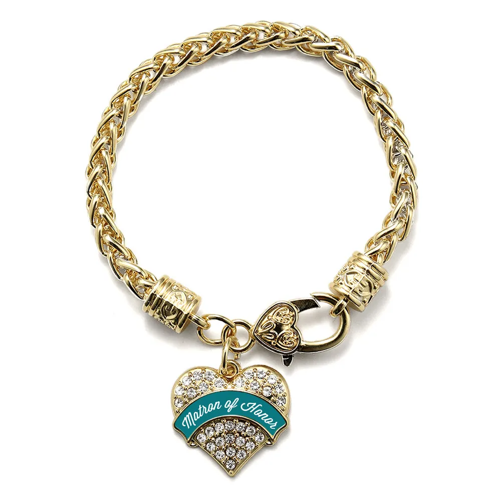 Gold Dark Teal Matron of Honor Pave Heart Charm Braided Bracelet