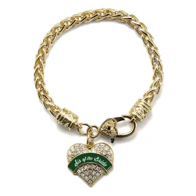 Gold Forest Green Sis of Bride Pave Heart Charm Braided Bracelet