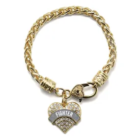 Gold Gray Fighter Pave Heart Charm Braided Bracelet