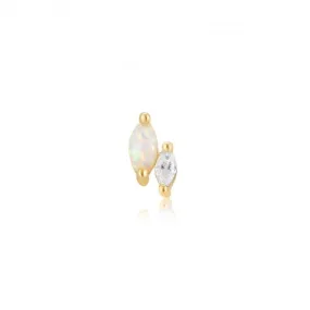 Gold Kyoto Opal And Sparkle Marquise Barbell Single Earring E047-07G