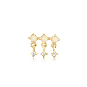 Gold Kyoto Opal Drop Sparkle Barbell Single Earring