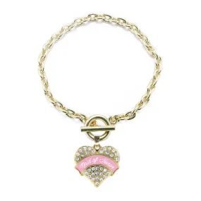 Gold Light Pink Maid of Honor Pave Heart Charm Toggle Bracelet