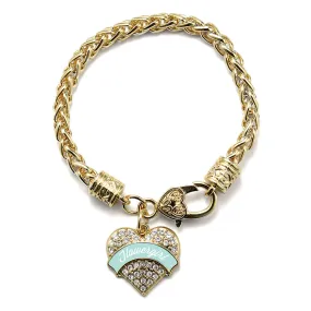 Gold Mint Flower Girl Pave Heart Charm Braided Bracelet