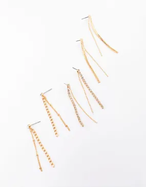 Gold Multi Chain Drop Earring 3-Pack