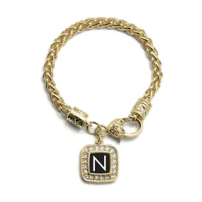 Gold My Initials - Letter N Square Charm Braided Bracelet