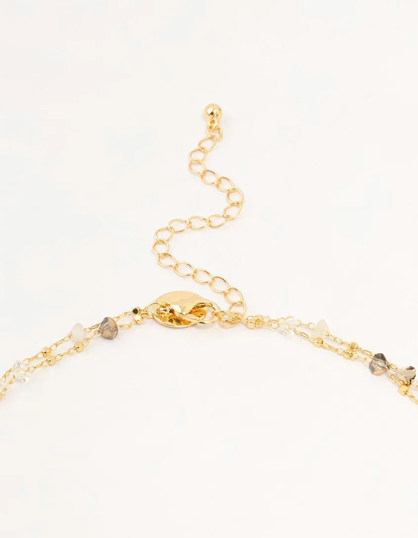 Gold Plated Station Semi Precious Shards And Ball Necklace