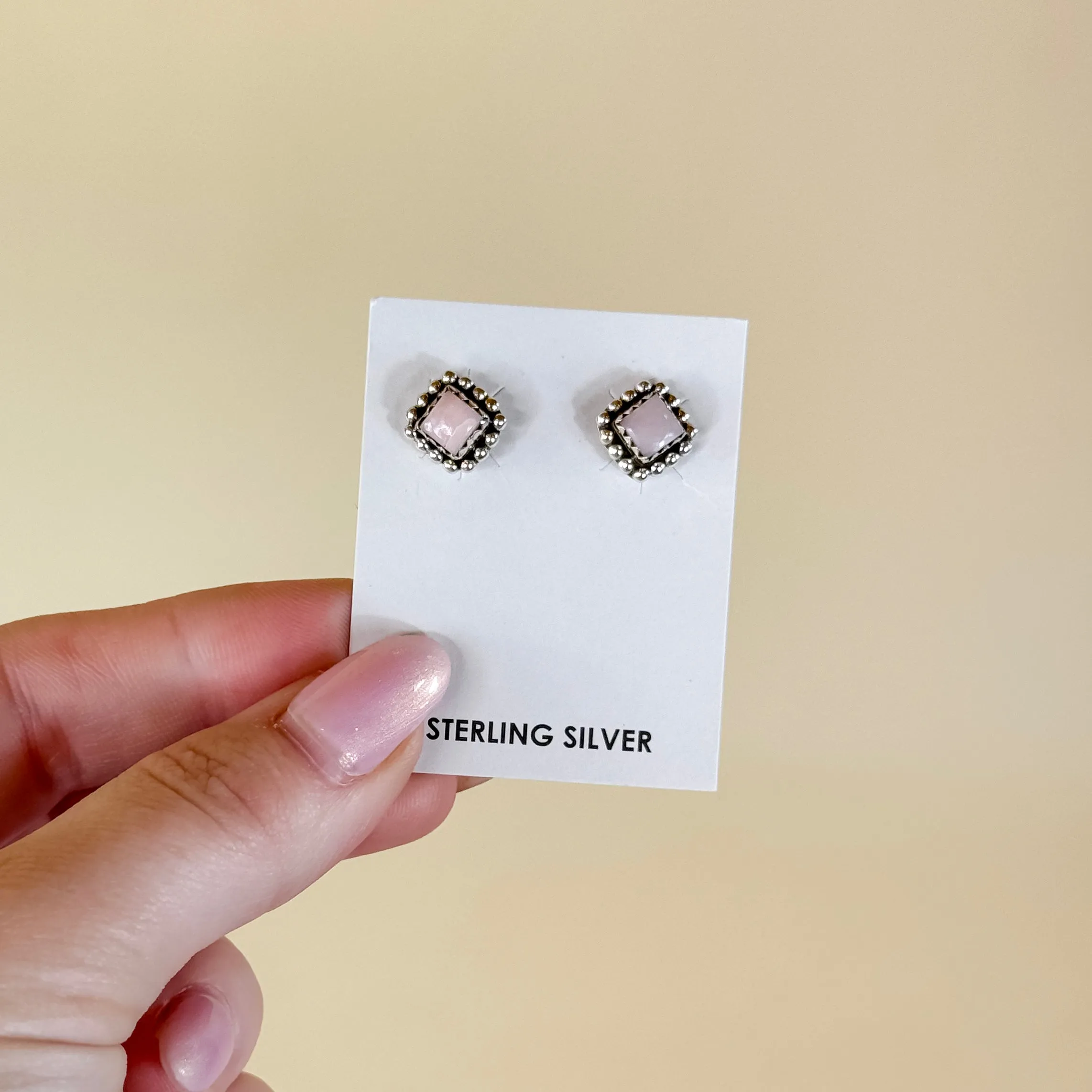 Hada Collection | Handmade Sterling Silver Square Pink Opal Stud Earrings