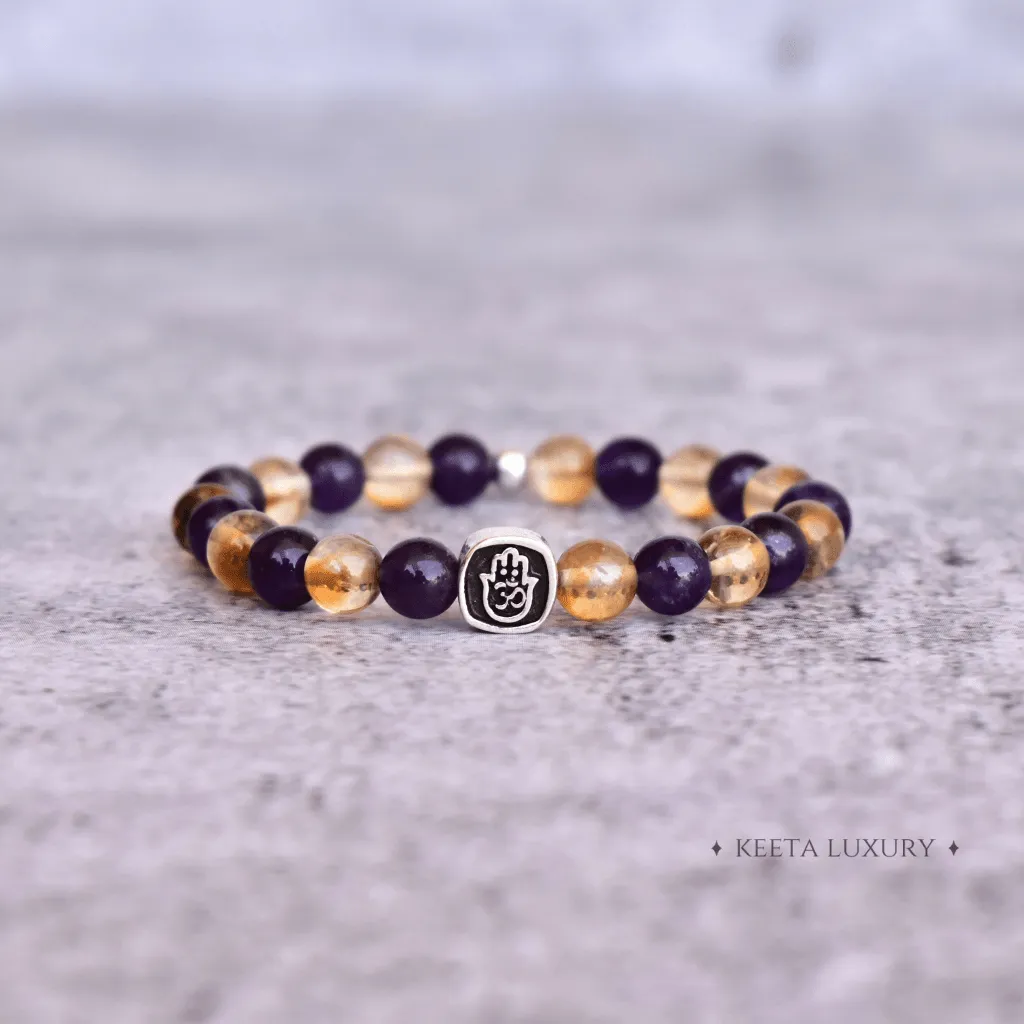 Hamsa Om- Citrine and Amethyst Bracelets