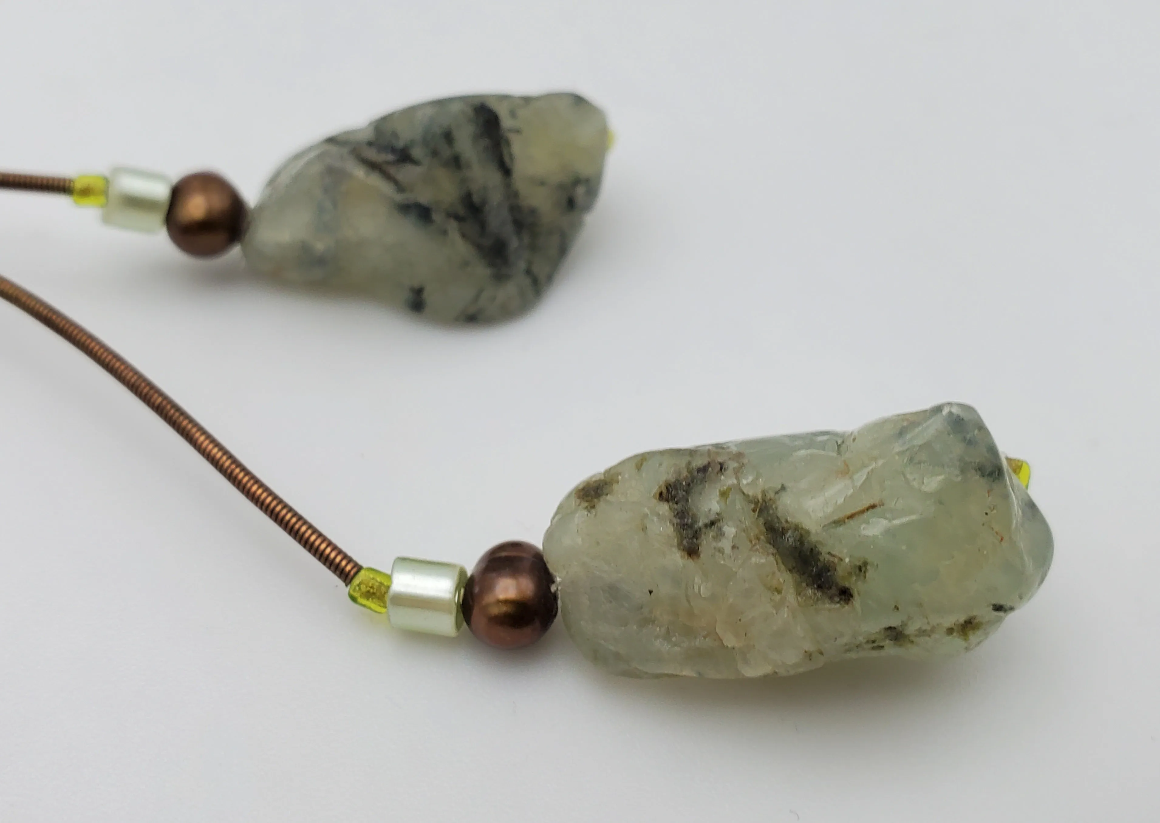 Handmade Prehnite with Epidote Drop Pendant Beaded with Pearls Necklace