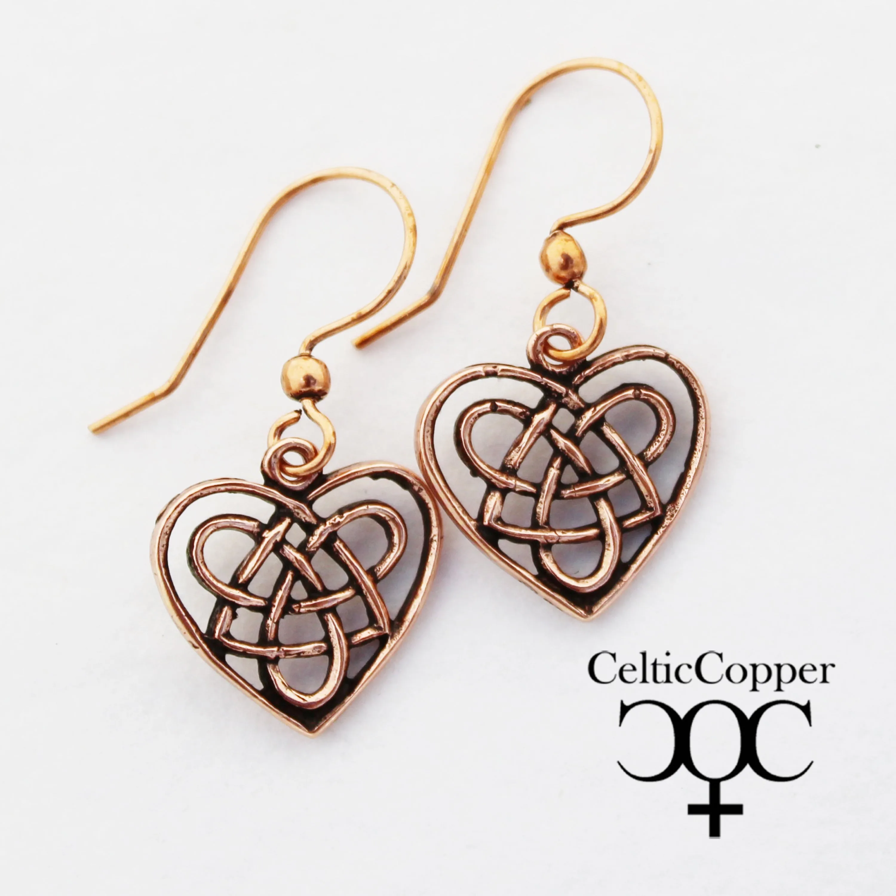 Irish Love Charm Earrings Solid Copper Heart Shaped Earrings Eternal Love Celtic Knotwork Earrings