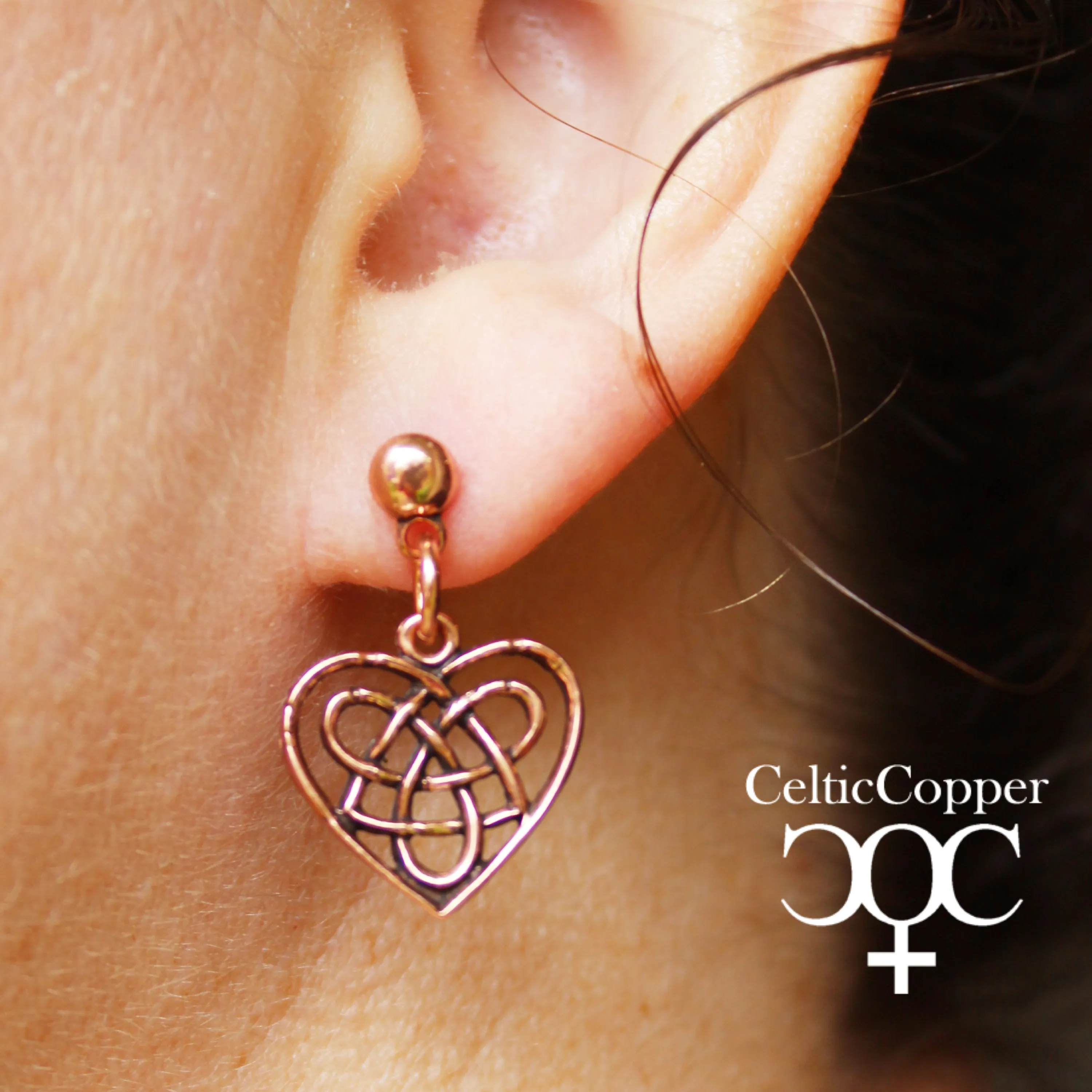 Irish Love Charm Earrings Solid Copper Heart Shaped Earrings Eternal Love Celtic Knotwork Earrings