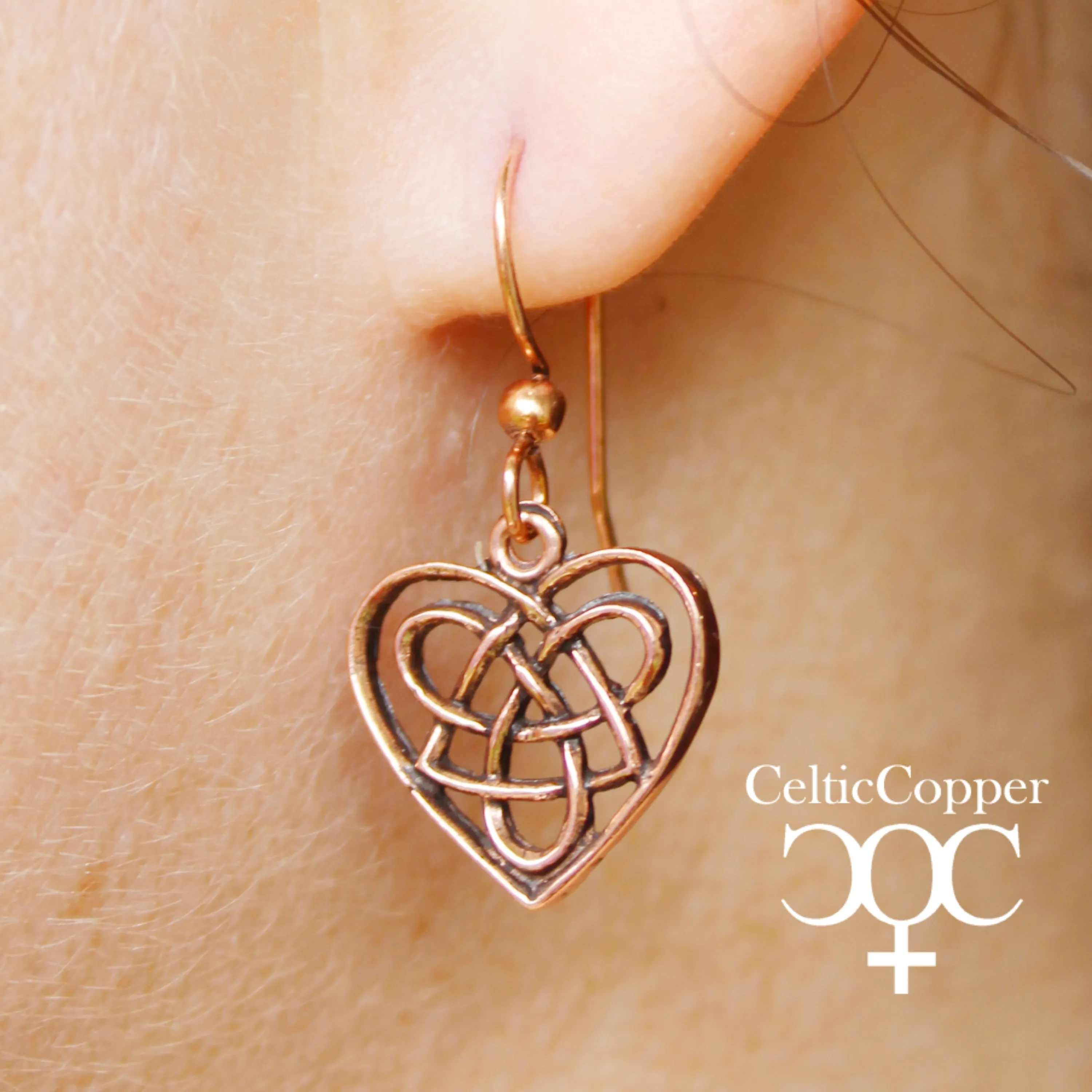 Irish Love Charm Earrings Solid Copper Heart Shaped Earrings Eternal Love Celtic Knotwork Earrings