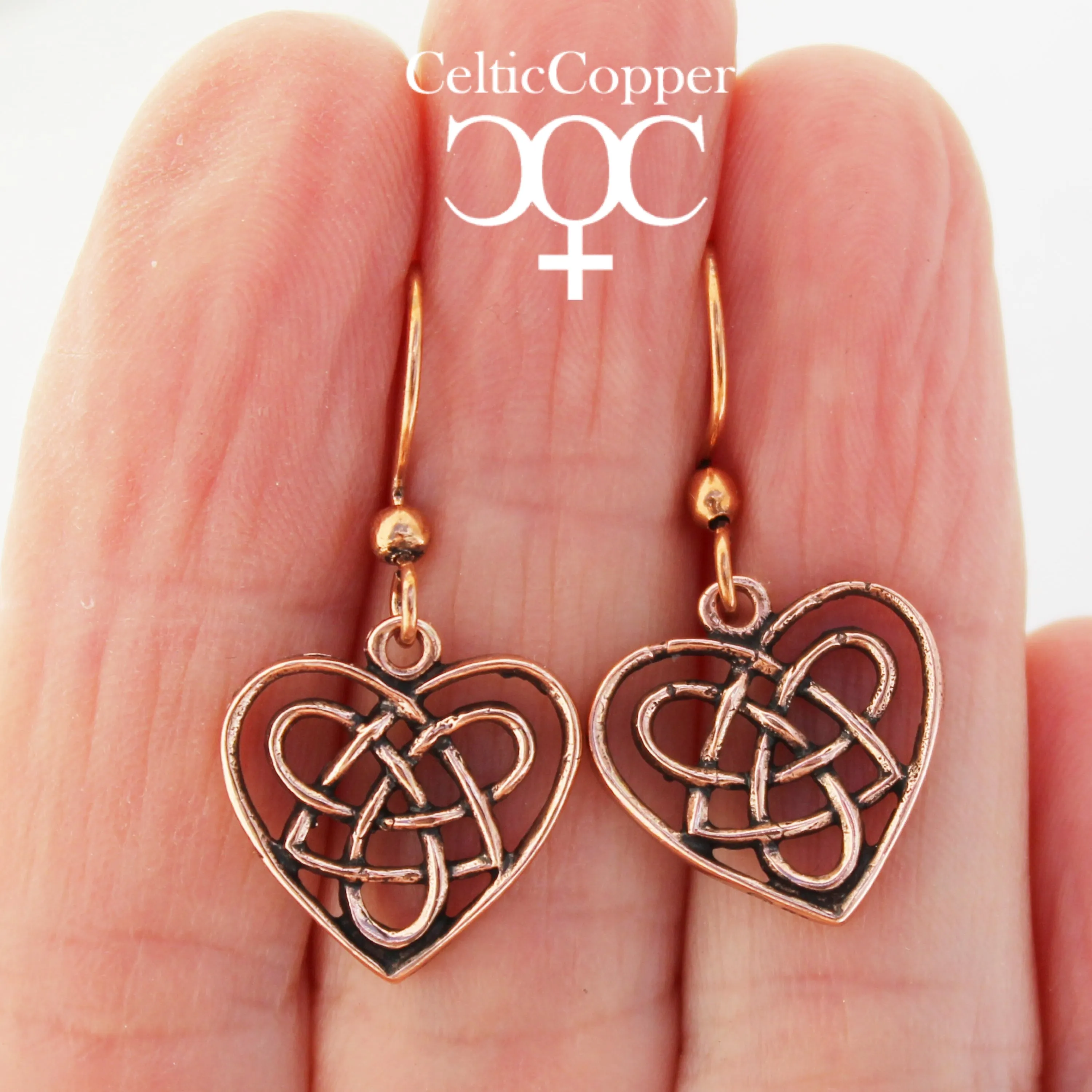 Irish Love Charm Earrings Solid Copper Heart Shaped Earrings Eternal Love Celtic Knotwork Earrings