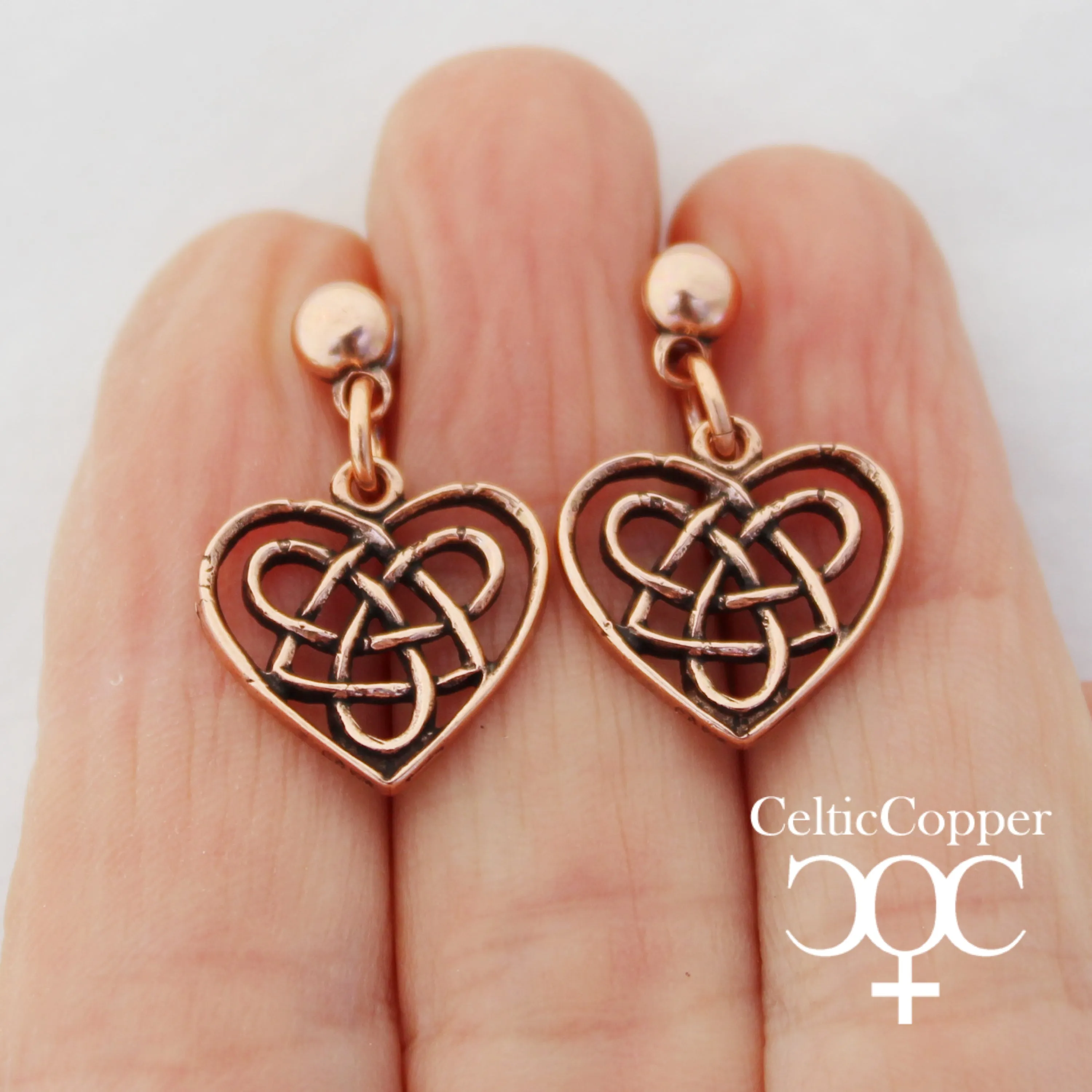 Irish Love Charm Earrings Solid Copper Heart Shaped Earrings Eternal Love Celtic Knotwork Earrings