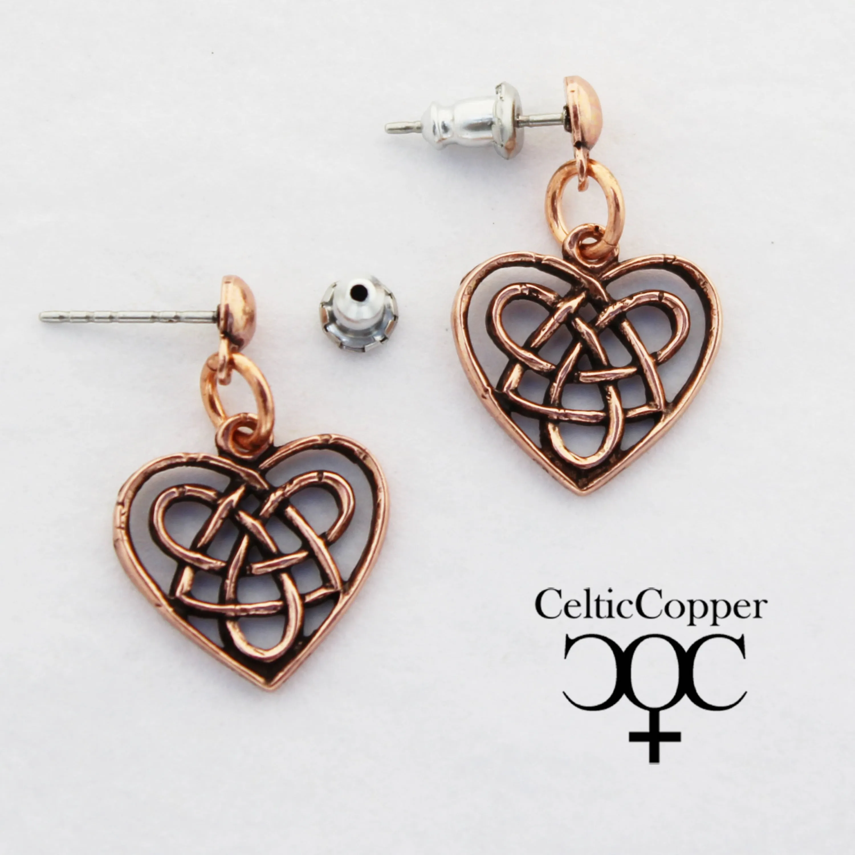 Irish Love Charm Earrings Solid Copper Heart Shaped Earrings Eternal Love Celtic Knotwork Earrings