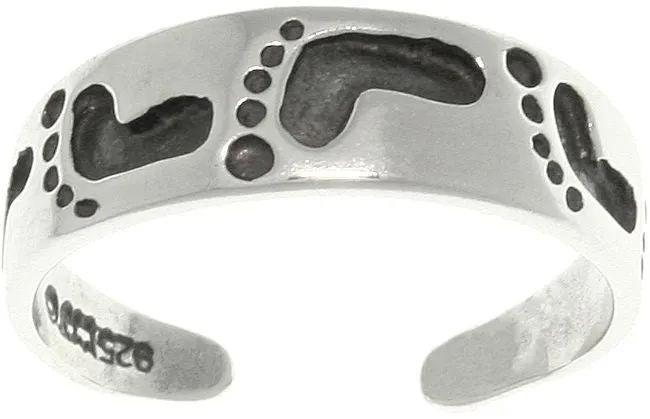 Jewelry Trends Sterling Silver Footprints In The Sand Adjustable Toe Ring