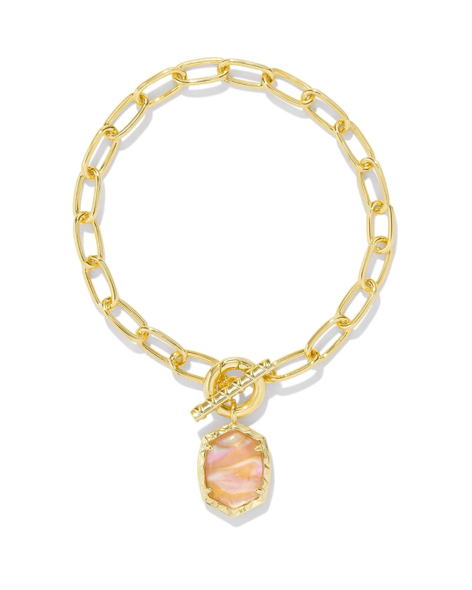 Kendra Scott Daphne Gold Link Bracelet in Light Pink Iridescent Abalone