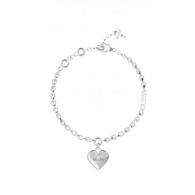 Ladies Rhodium Plated Fine Chain 14mm Heart Bracelet UBB02229RHL