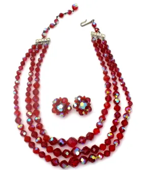 Laguna Red Glass Bead Necklace Set Vintage