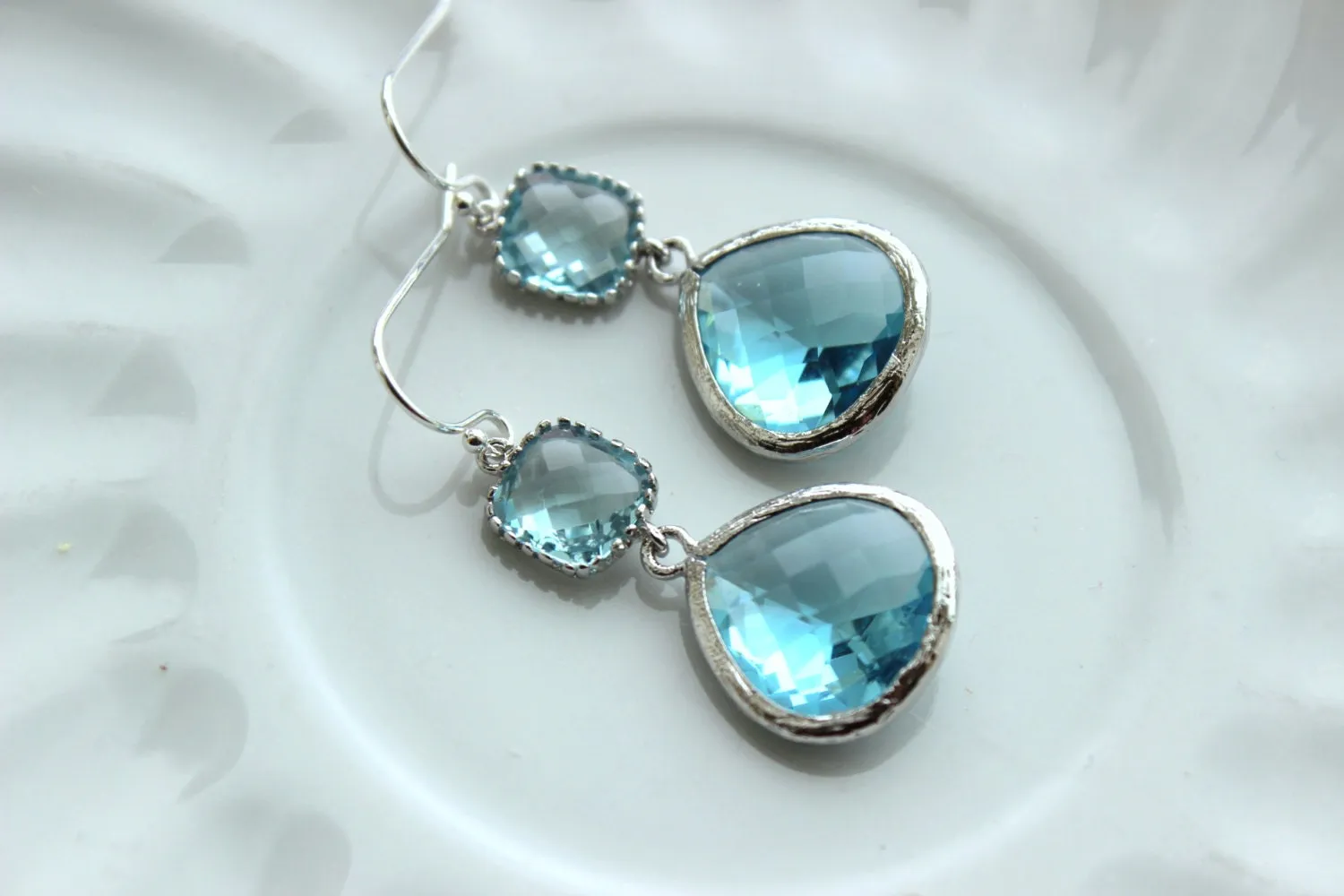 Large Silver Aquamarine Earrings Aqua Blue Jewelry - Aquamarine Bridesmaid Earrings Blue Wedding Earrings Something Blue Jewelry - Turquoise