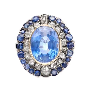 Late Victorian 10.07 Carat Sapphire and Diamond Silver 10k White Gold Cluster Ring