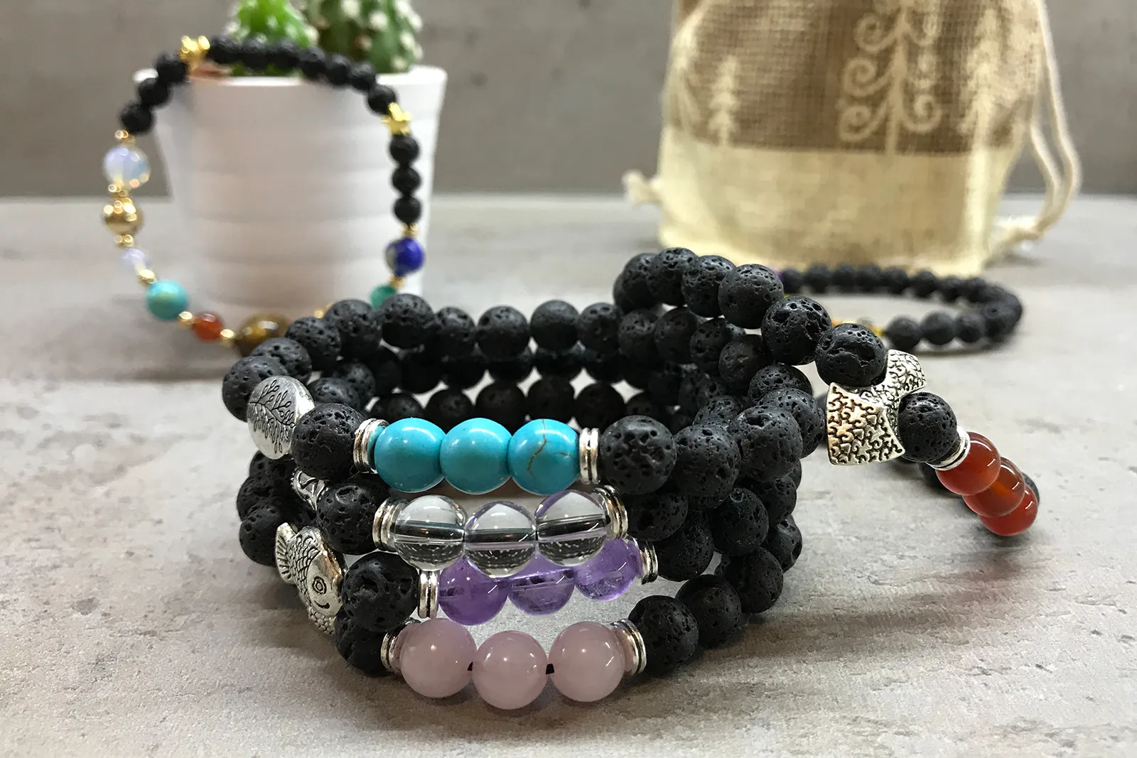 Lava Stone Bracelet - Hamsa Chakra | Beautiful Gemstone Jewelry for Aromatherapy & Style