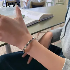 LIVVY Thai Silver Color Geometric Riveting Bracelet For Women Man Fashion Retro Creative Opening Jewelry Accessories  Party Gift