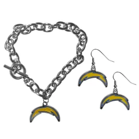 Los Angeles Chargers Chain Bracelet and Dangle Earring Set