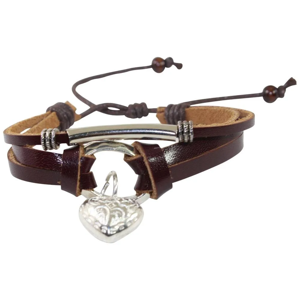 LOVE & Friendship Charm Adjustable Leather Bracelet for Women w/Huayruro Seed