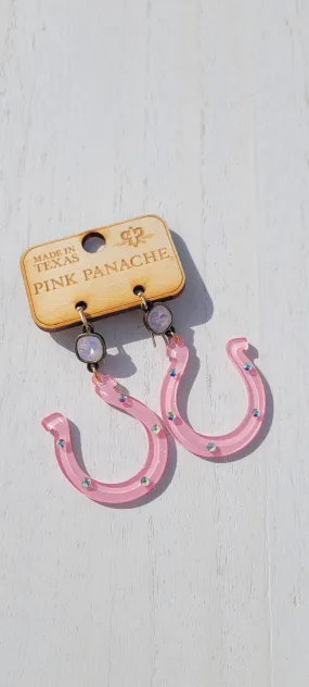 Lucky "U" Horseshoe Earrings - Pink - Pink Panache