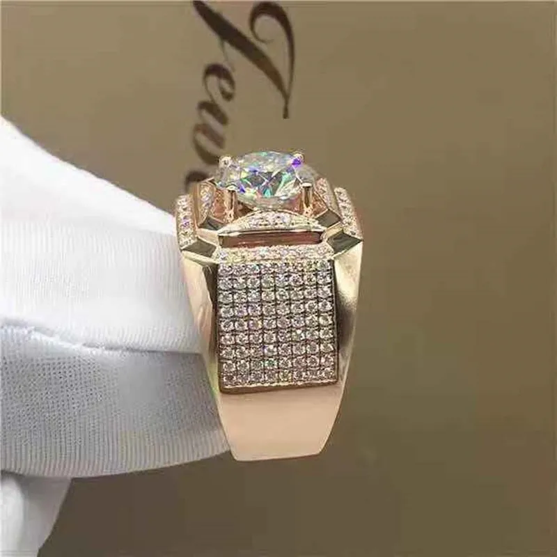 Luxurious Men's Rose Gold Natural Birthstone Crystal Finger Ring Anniversary Gift Banquet Engagement Wedding