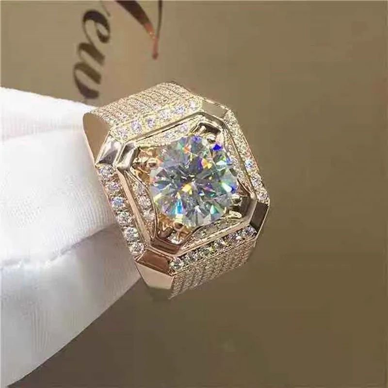 Luxurious Men's Rose Gold Natural Birthstone Crystal Finger Ring Anniversary Gift Banquet Engagement Wedding