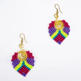 Magenta Purple Waxed String Spiral Brass Earrings