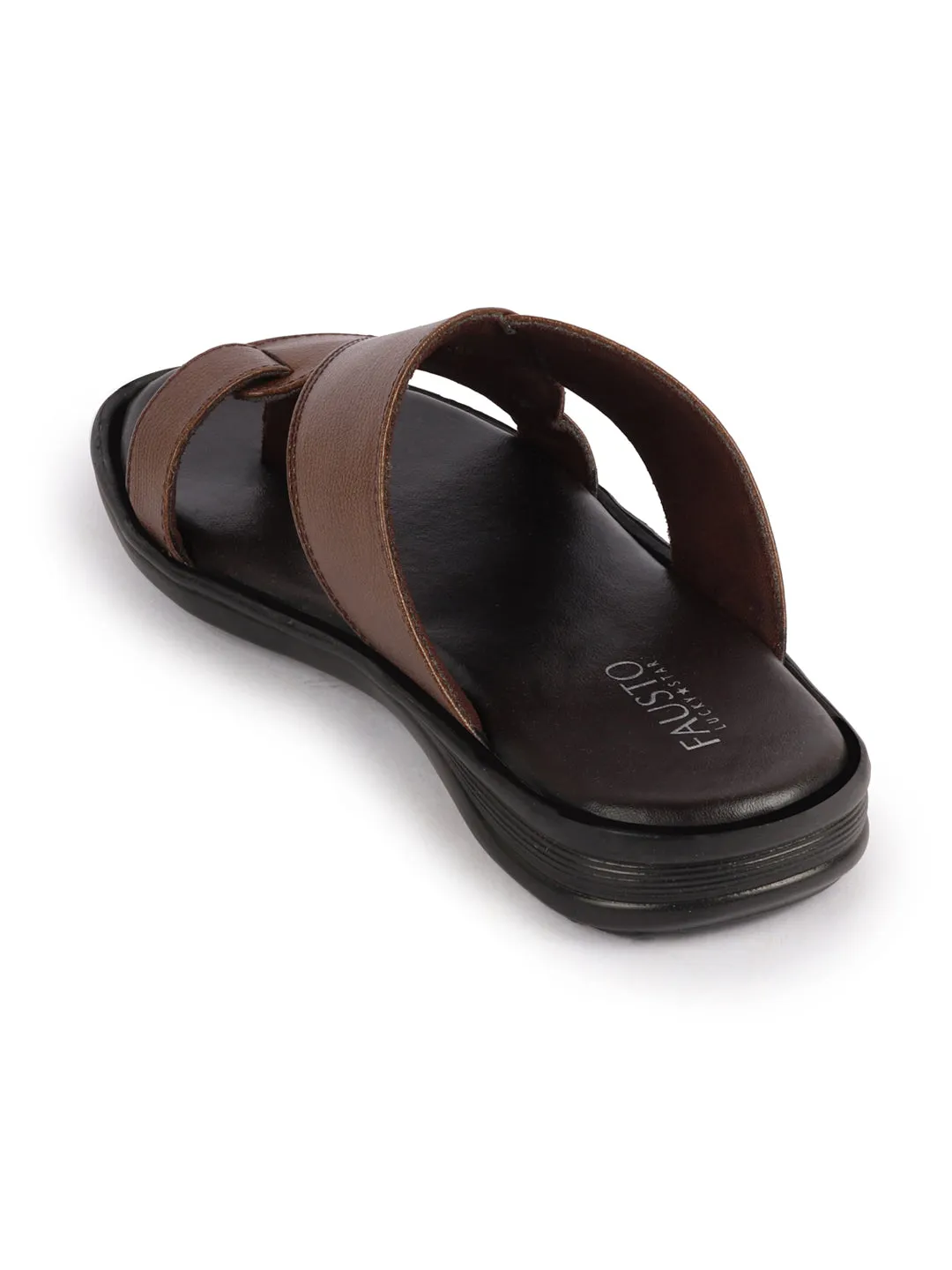 Men Tan Daily Indoor Outdoor Multi Strap Toe Ring Slip On Slipper