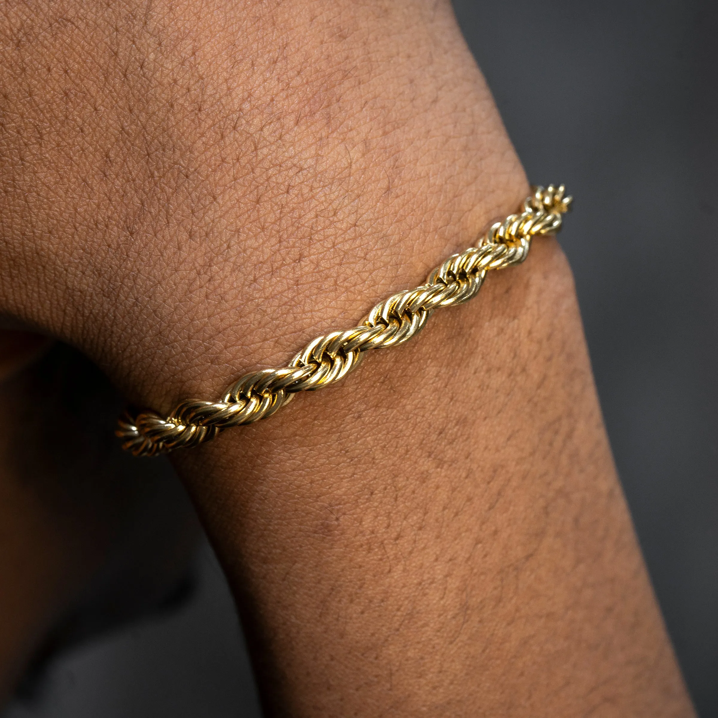 Mens Gold Solid Rope Bracelet