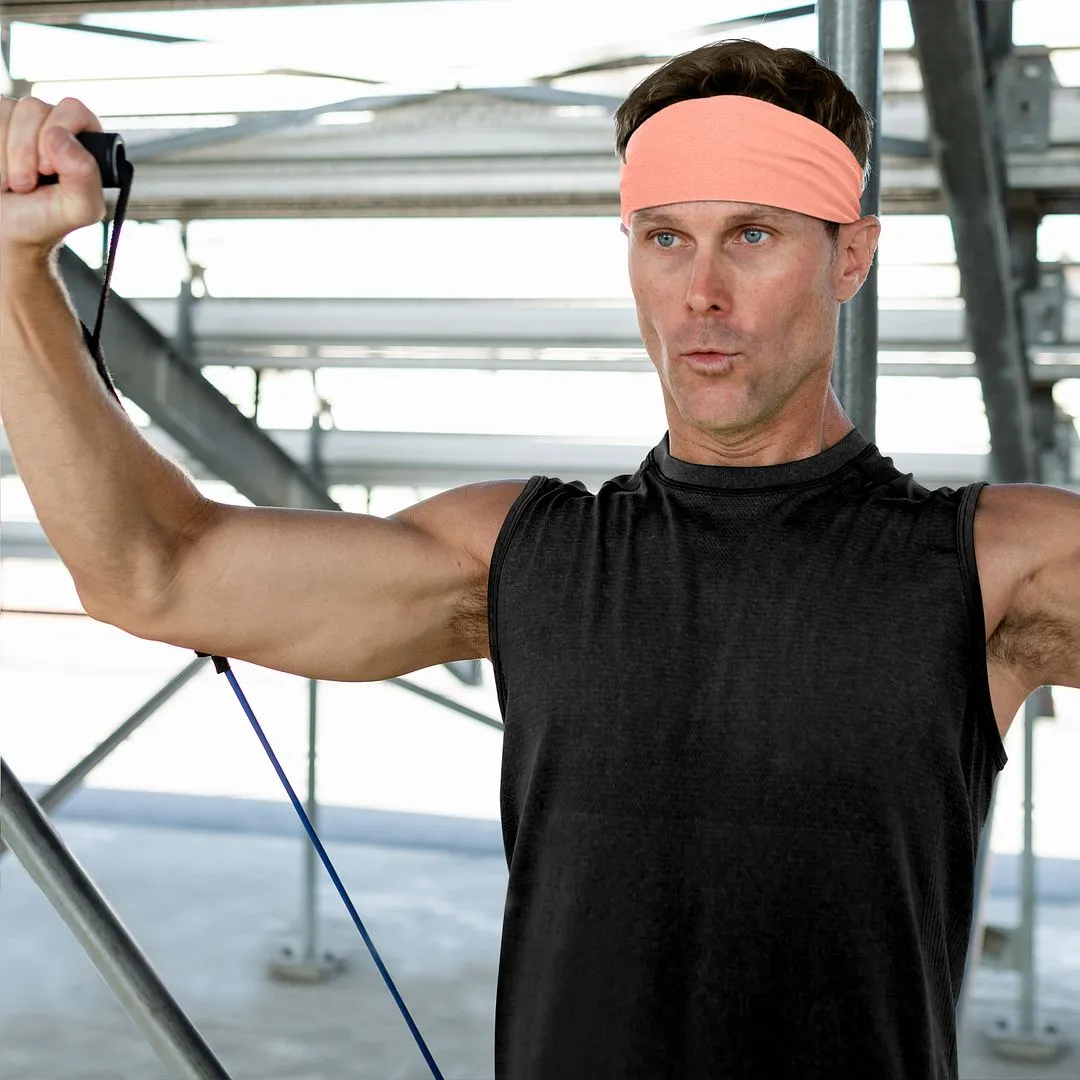 Men's Headbands Cotton Jersey 3" Wide Sports Fitness Yoga Made in the USA Peach