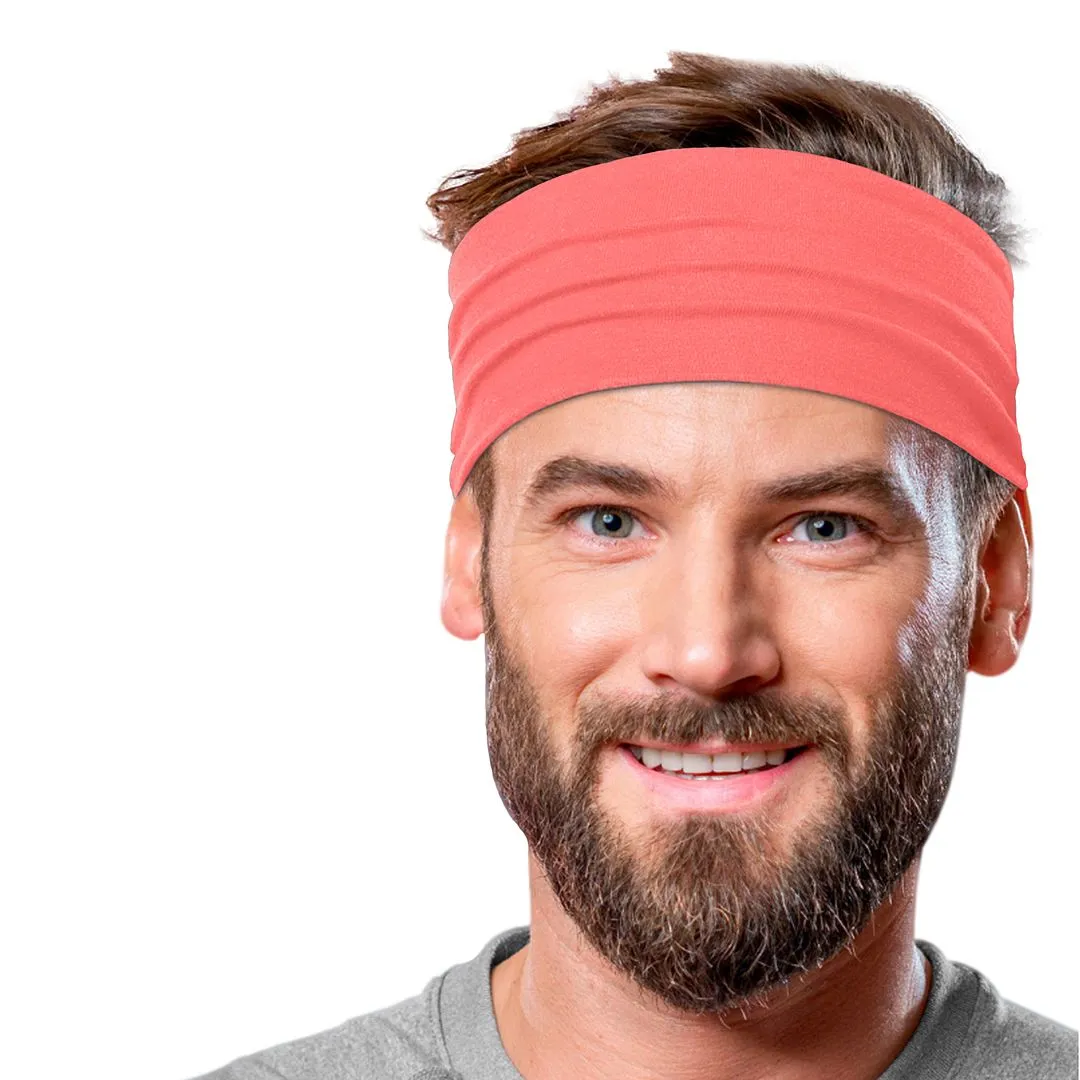 Men's Headbands Cotton Jersey 5" Wide Sports Fitness Yoga Made in the USA Coral